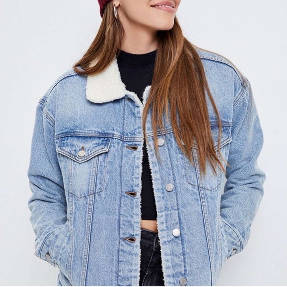 PacSun Light Blue Denim Jacket with Sherpa Collar